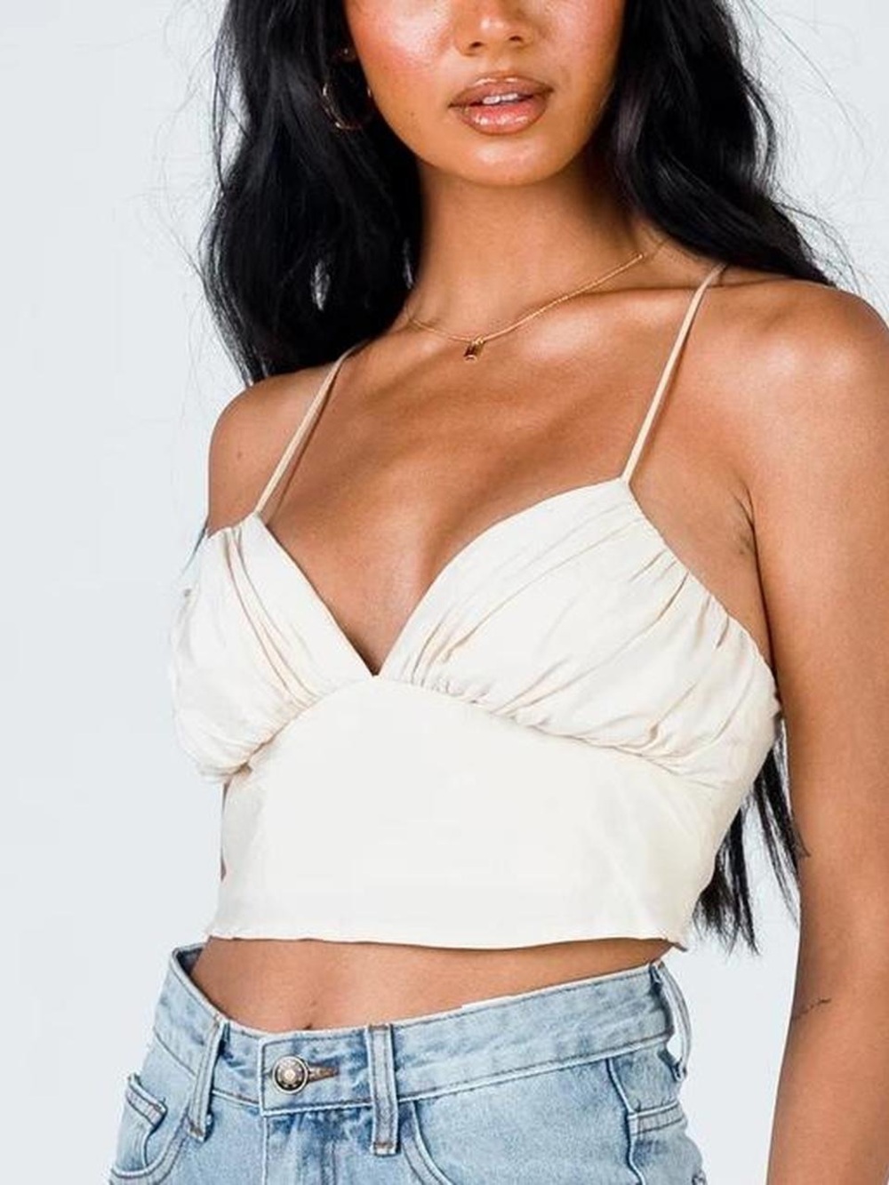 Princess Polly Jessa Ruched Crop Top | Cream Beige | NWT | Size 6